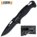 BugOut Black Rescue Pocket Knife With Flashlight - Stainless Steel Blade, TPU Handle, Integrated Carabiner Clip, Pocket Clip -BK5512